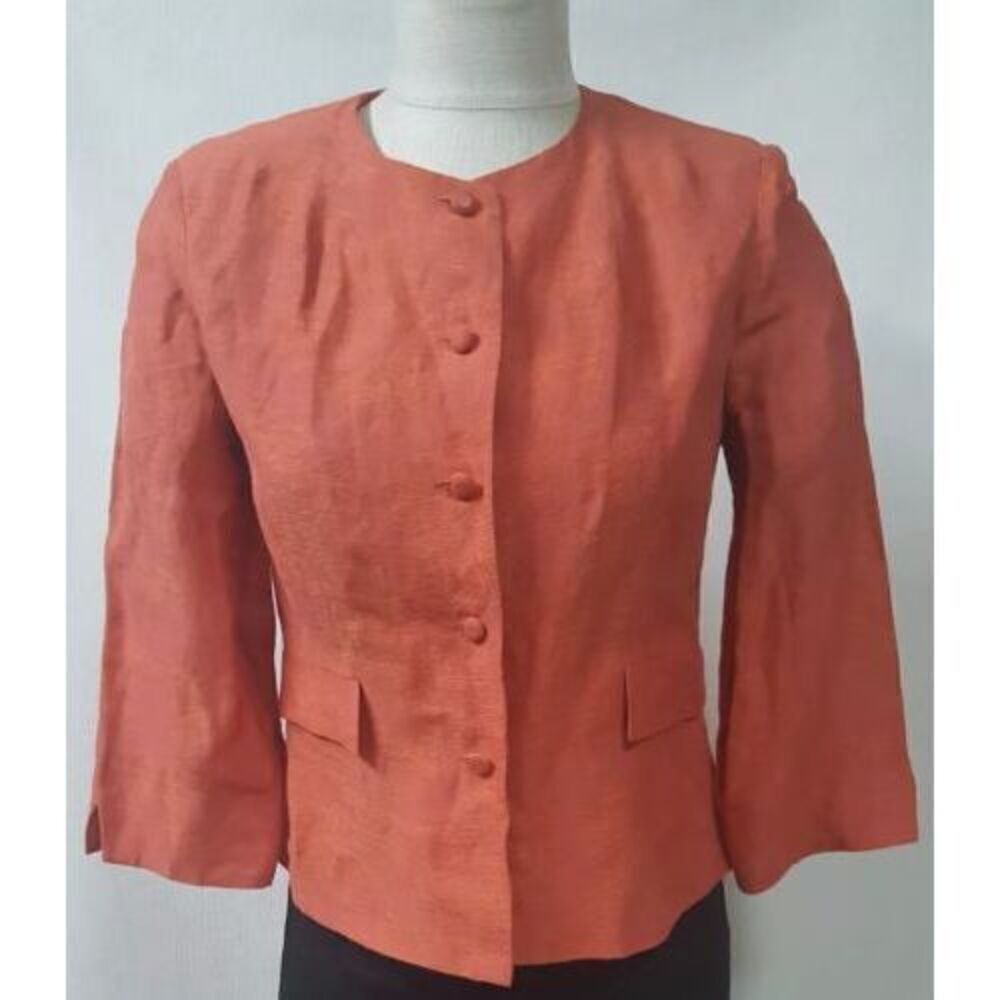 David Warren NY Orange Short Blazer Jacket Size 8P 3/4 Sleeve